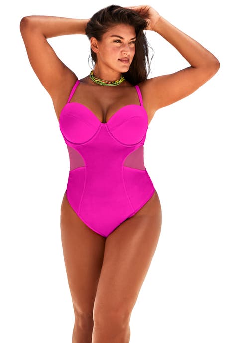 Cup Sized Mesh Underwire One Piece Swimsuit (Plus Available)