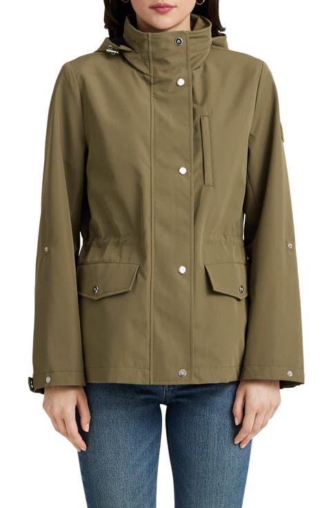 Cinch Waist Water Resistant Hooded Windbreaker Jacket