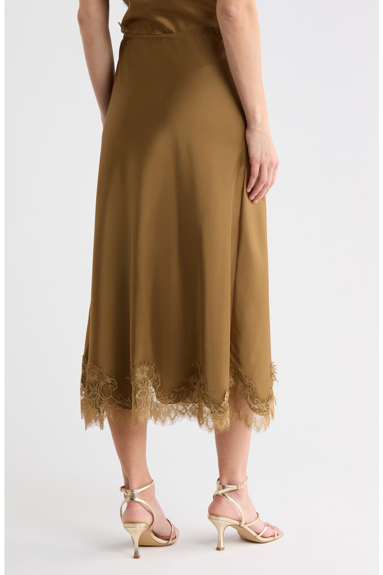 Lace Trim Satin Skirt, Alternate, color, OLIVE