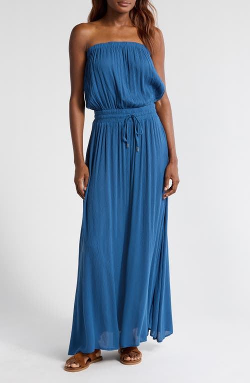 Elan Strapless Smock Cover-Up Maxi Dress in Dark Blue 