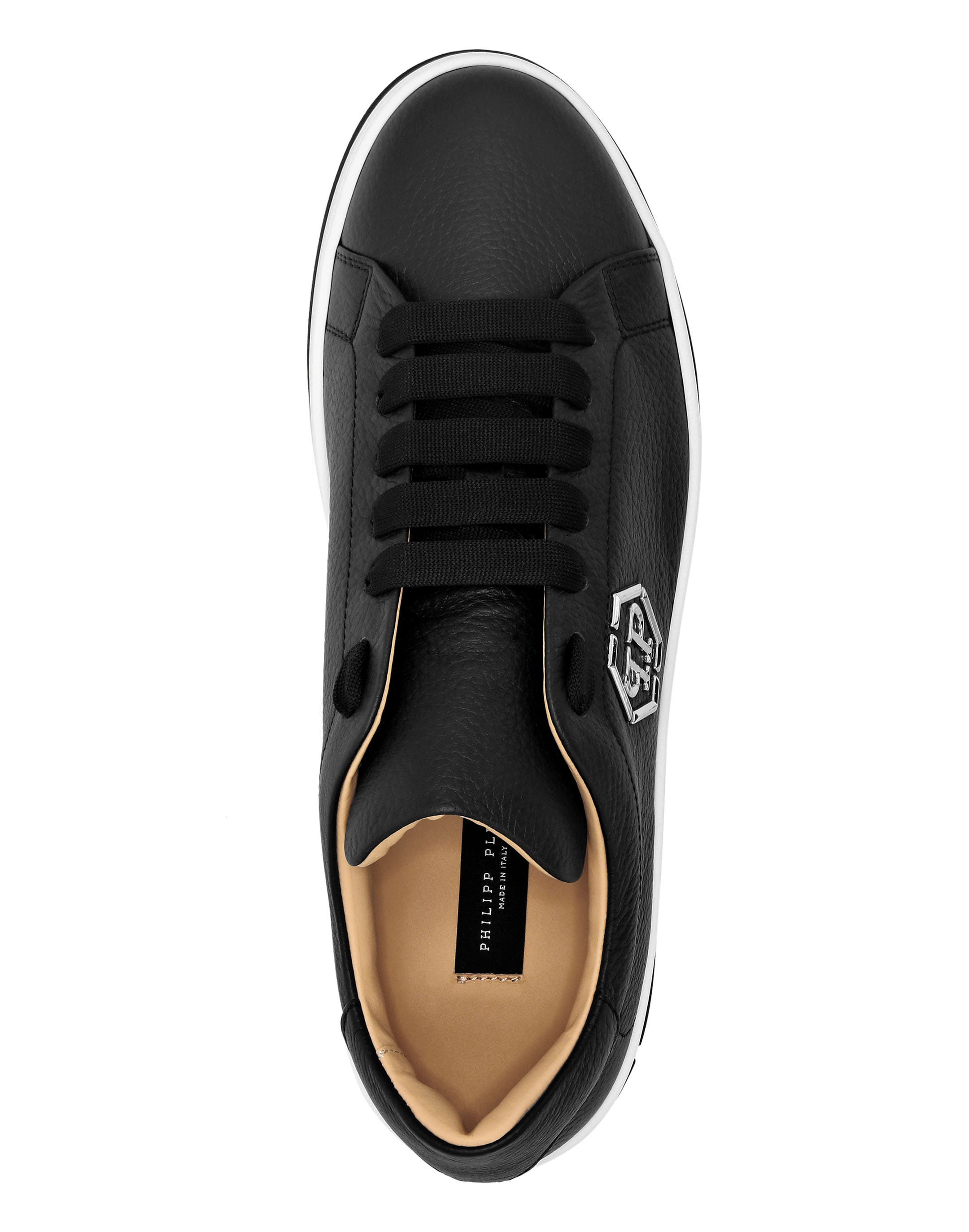 Leather Lo-Top Sneakers Hexagon Luxe Unisex, Alternate, color, black