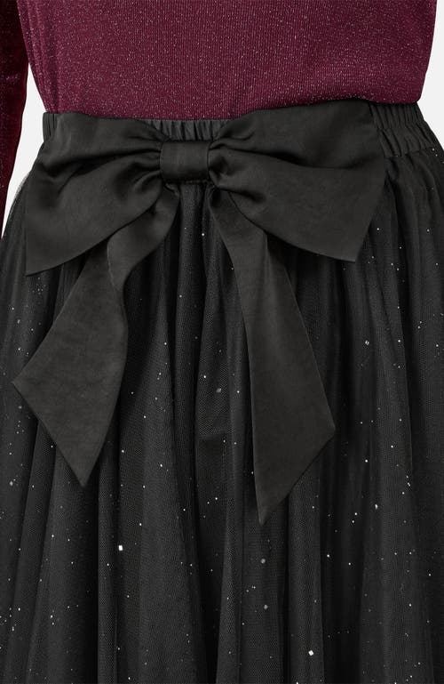 Yumi Sparkle Mesh Tulle Skirt With Satin Bow In Black