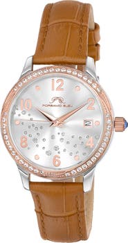 PORSAMO BLEU Ruby Sunray Croc Embossed Leather Strap Watch, 34mm