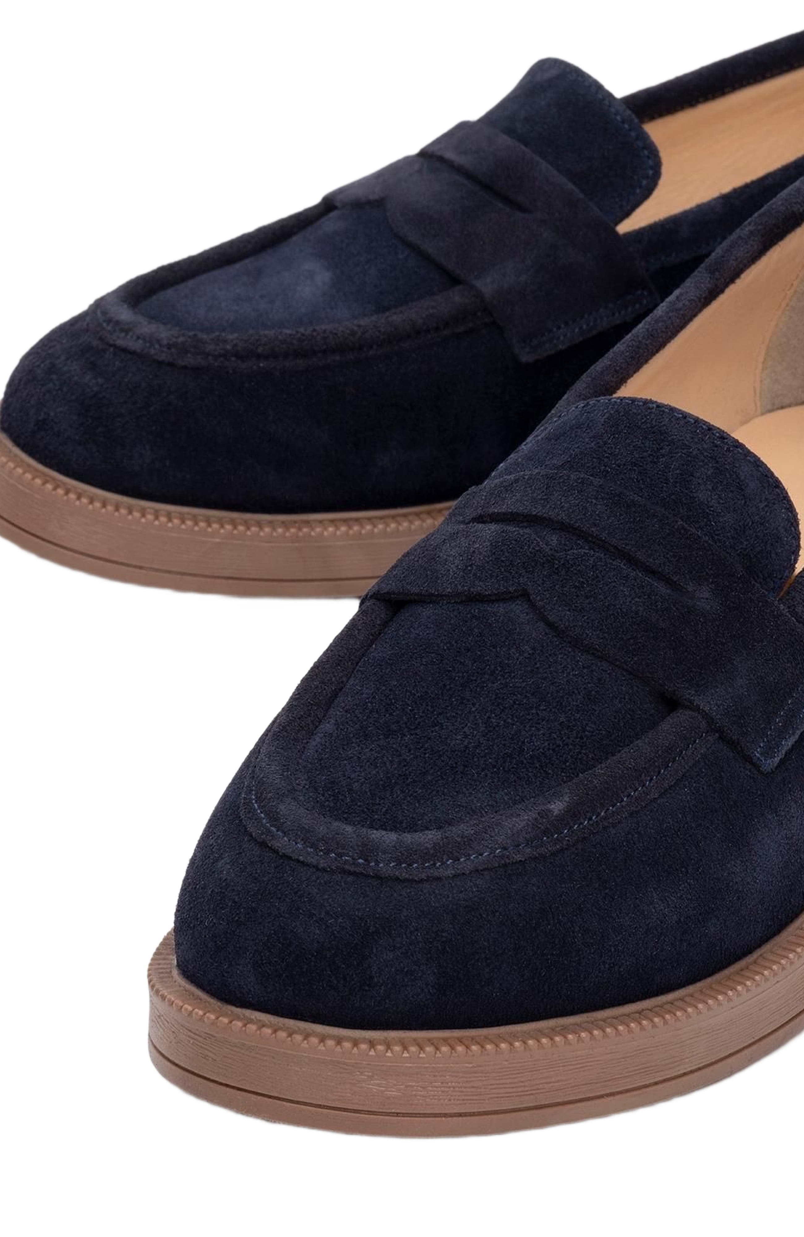 Bree Platform Penny Leather Loafer, Alternate, color, Navy Suede Leather