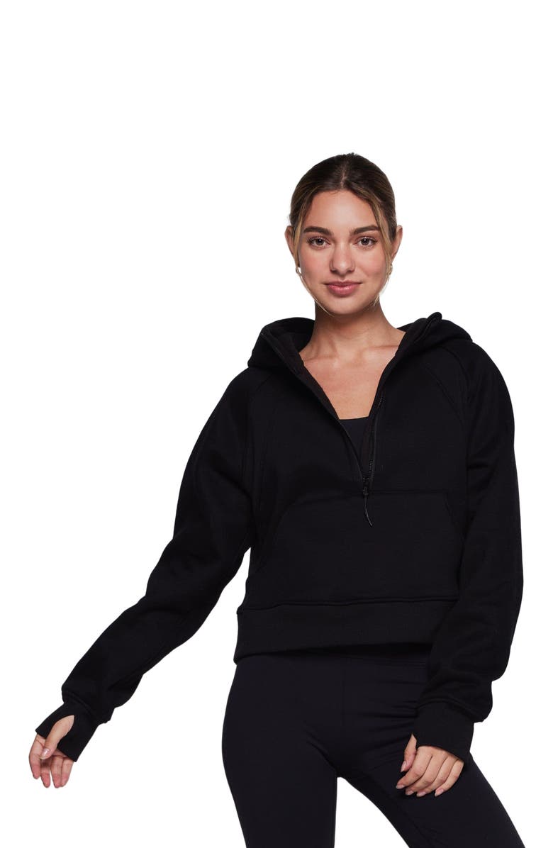 Rebody Active Effortless Fleece Half Zip Hoodie, Alternate, color, Black
