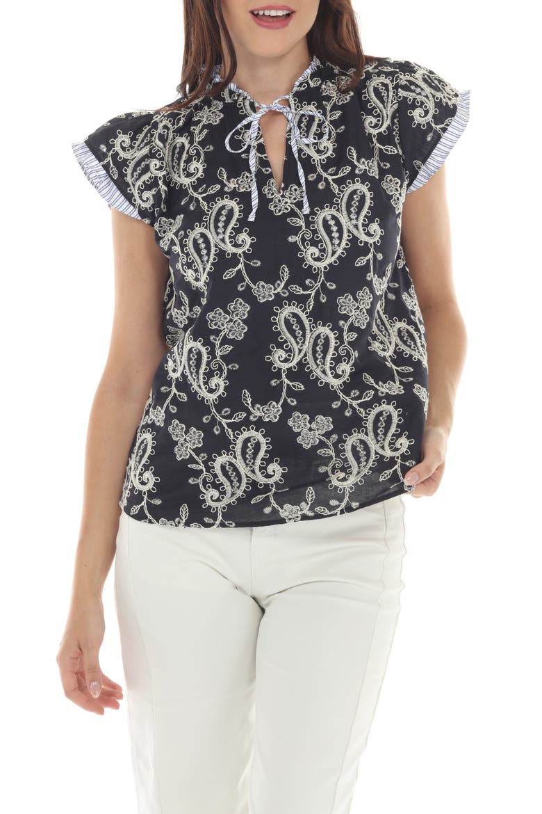 Paisley Print Ruffle Top, Main, color, BLACK MULTI