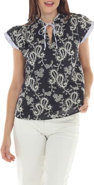 RAIN AND ROSE Paisley Print Ruffle Top