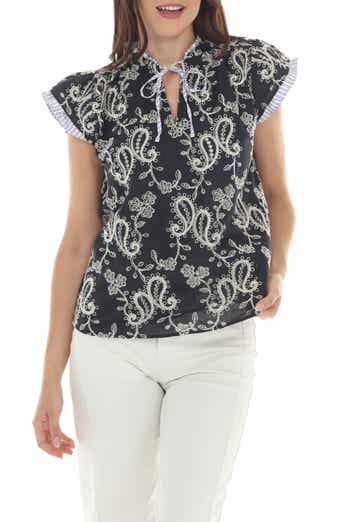 RAIN AND ROSE Paisley Print Ruffle Top