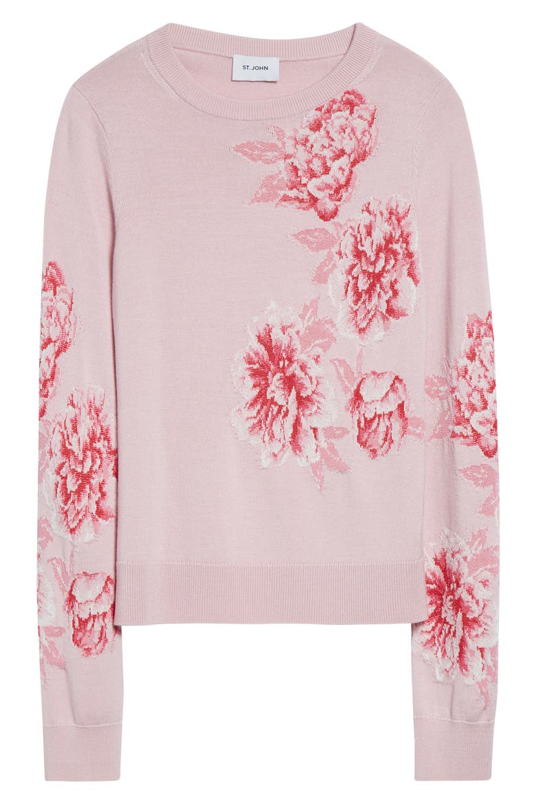 Peony Merino Wool & Silk Blend Intarsia Sweater, Alternate, color, PEONY MULTI