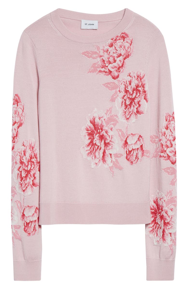 ST. JOHN Peony Merino Wool & Silk Blend Intarsia Sweater, Alternate, color, Peony Multi
