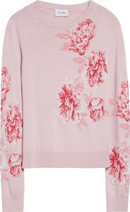 ST. JOHN Peony Merino Wool & Silk Blend Intarsia Sweater