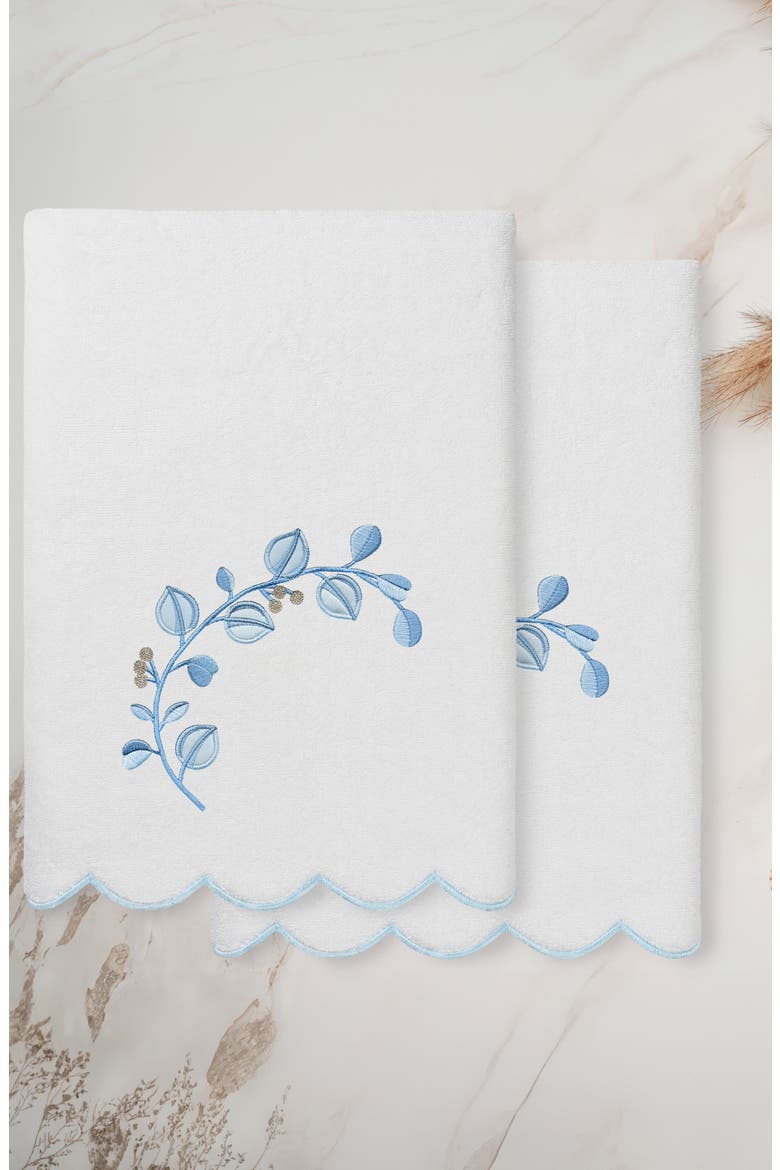 2-Piece Wild Branch Turkish Cotton Bath Towel Set, Alternate, color, WHITE/ BLUE