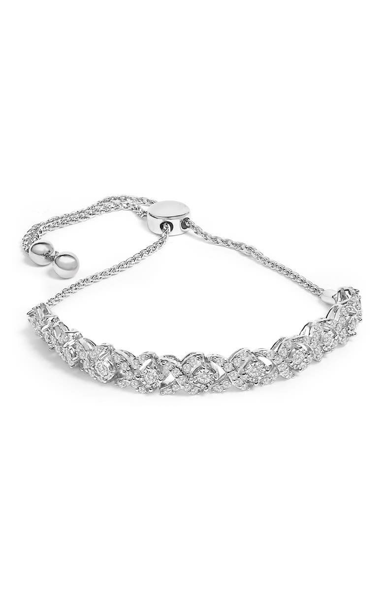 Haus of Brilliance Silver 1.0 Cttw Diamond X Link Bolo Bracelet, Main, color, White