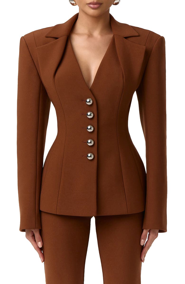 Naked Wardrobe Ponte Blazer, Main, color, Dark Mocha