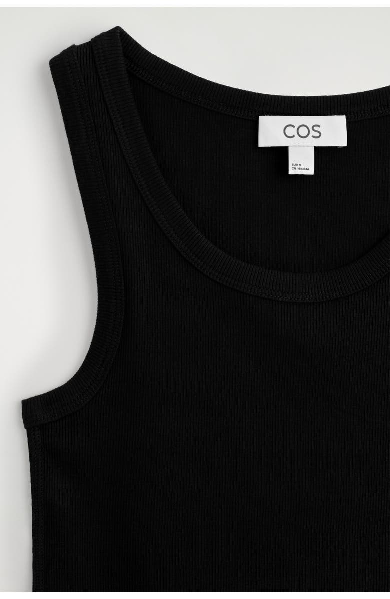 COS Ribbed-Cotton Round-Neck Tank Top, Alternate, color, Black