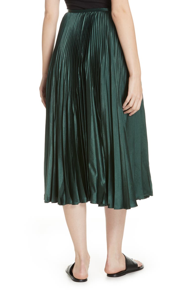Chevron Pleated Satin Skirt, Alternate, color, FOREST