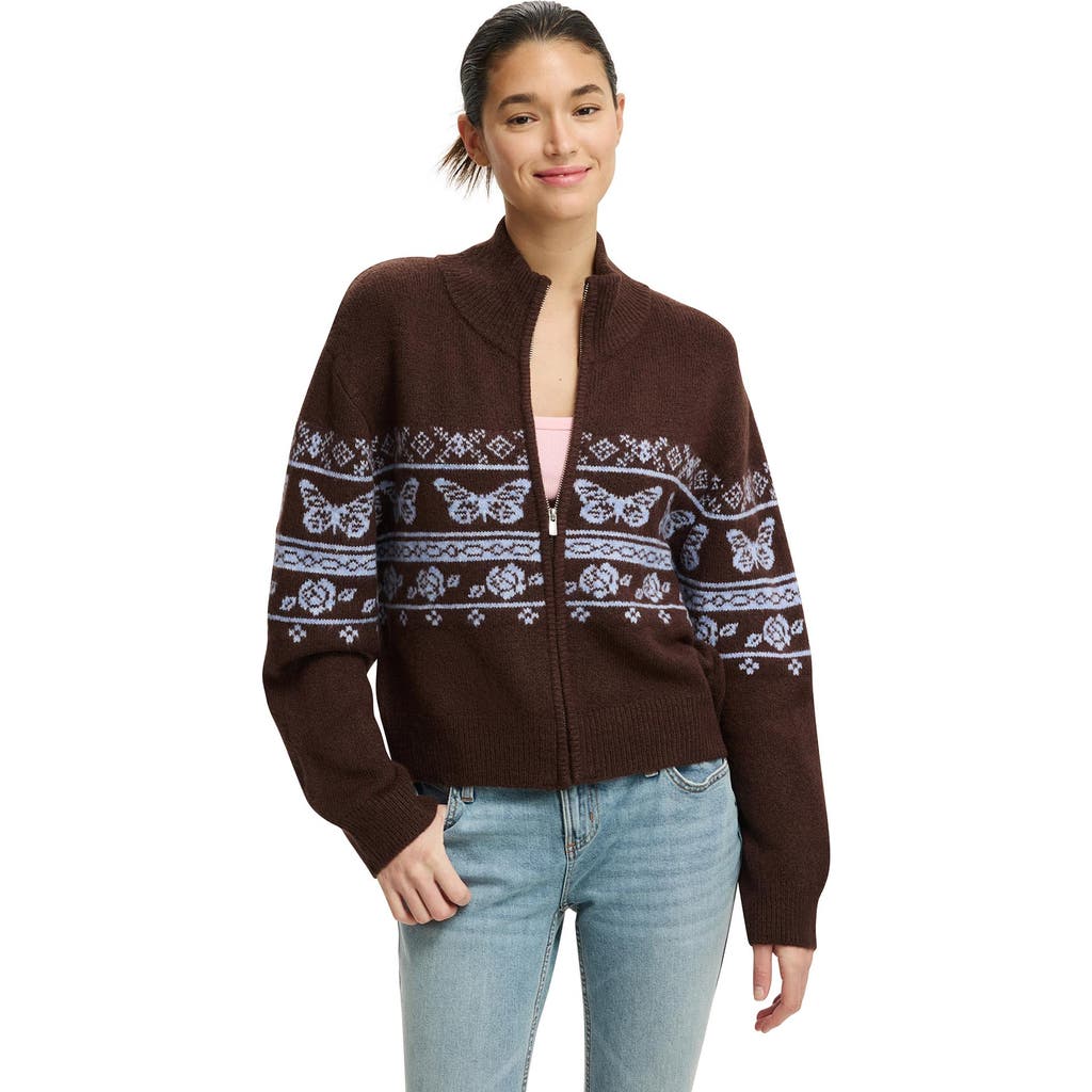 Cotton On Intarsia Knit Bomber In Brown