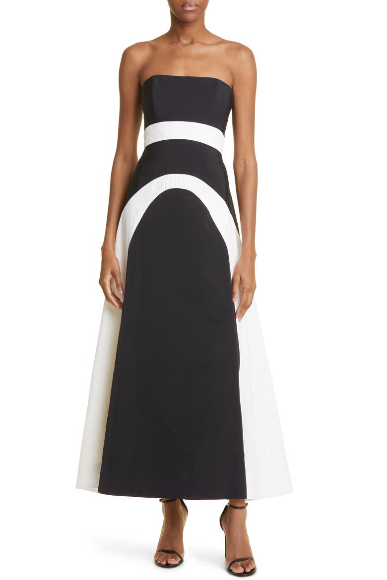 Colorblock Strapless Dress, Main, color, BLACK/ IVORY