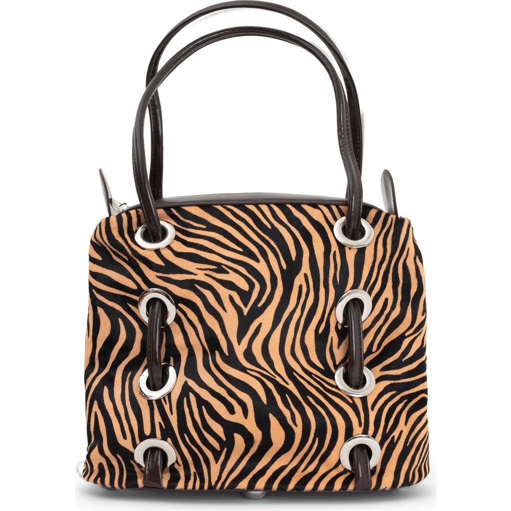 Jeffrey Campbell Chessy Convertible Genuine Calf Hair Shoulder Bag In Tan Black Zebra