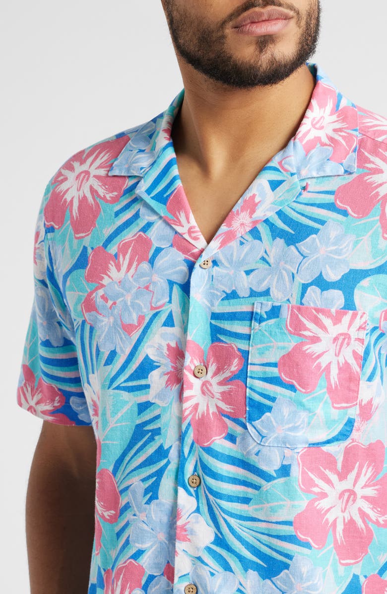 vineyard vines Island Floral Stretch Linen Blend Camp Shirt, Alternate, color,