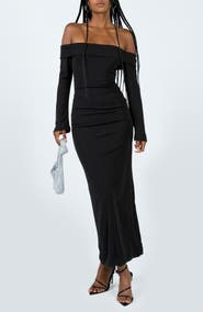 Princess Polly Maida Off the Shoulder Long Sleeve Maxi Dress