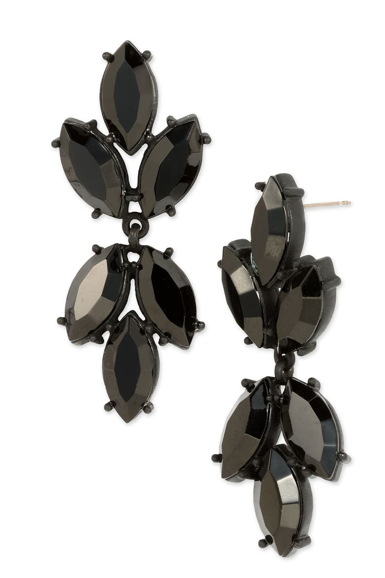 Badgley Mischka Crystal Cluster Earrings, Main, color, JET