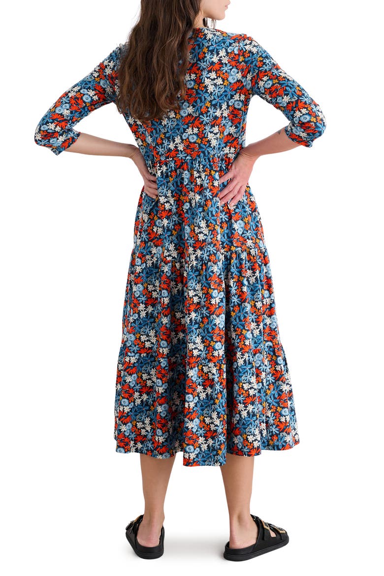 Tiered Organic Cotton Midi Dress, Alternate, color, PASTEL GARDEN MARITIME