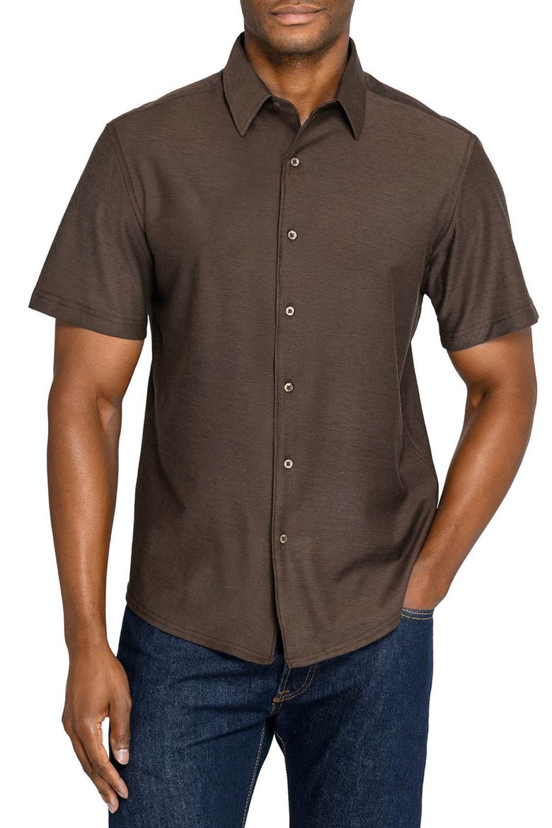 Solid Mapleton Luxe Cross Dyed Short Sleeve Shirt, Main, color, BROWN
