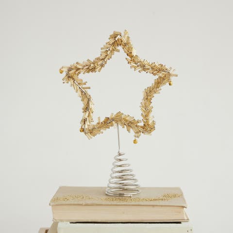 Glass Beaded Star Tree Topper with Iron Accents and Jingle Bells