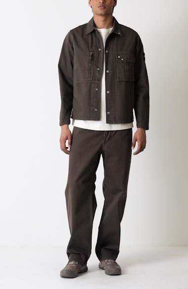 Stone Island Compass Logo Patch Denim Snap-Up Overshirt | Nordstrom