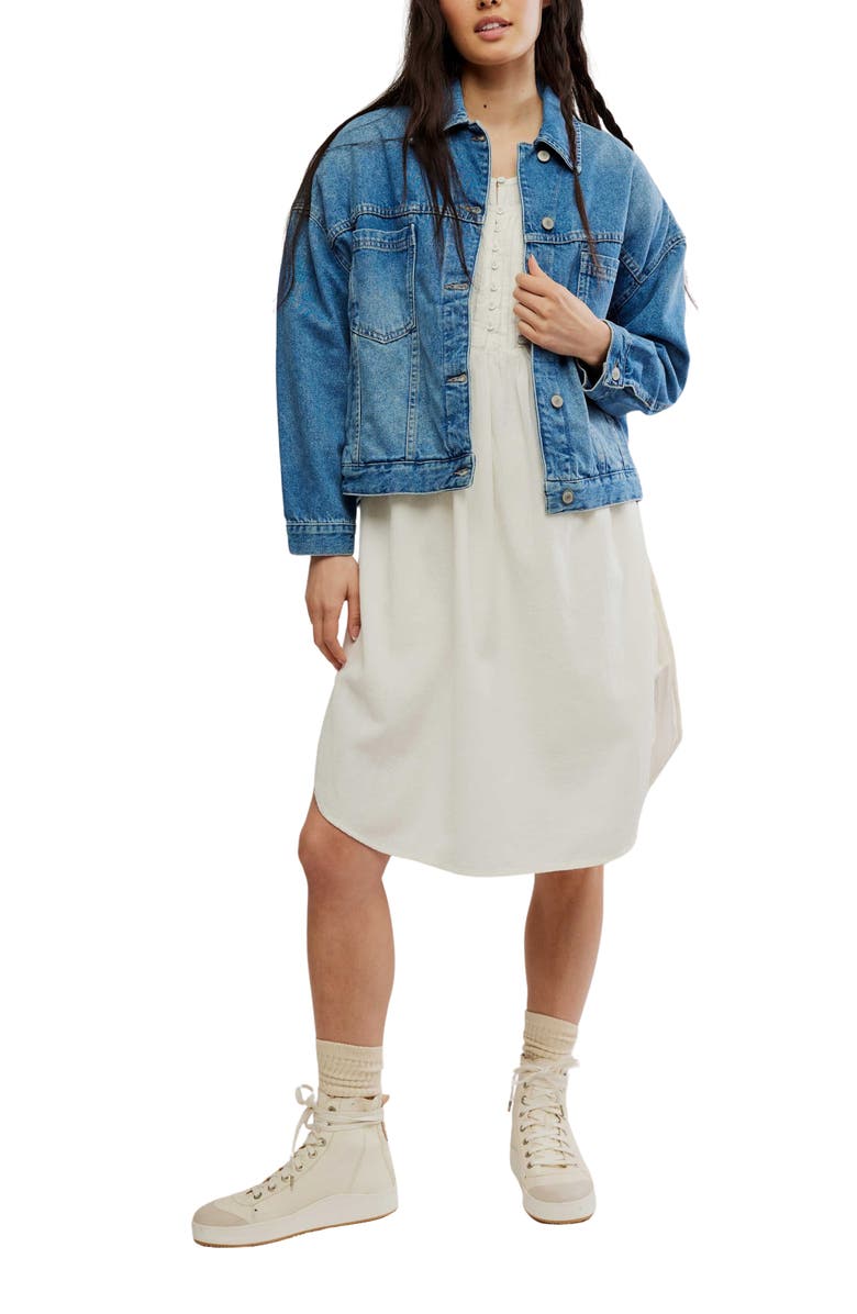 Free People We The Free Opal Swing Denim Trucker Jacket, Alternate, color, Cowboy Romance