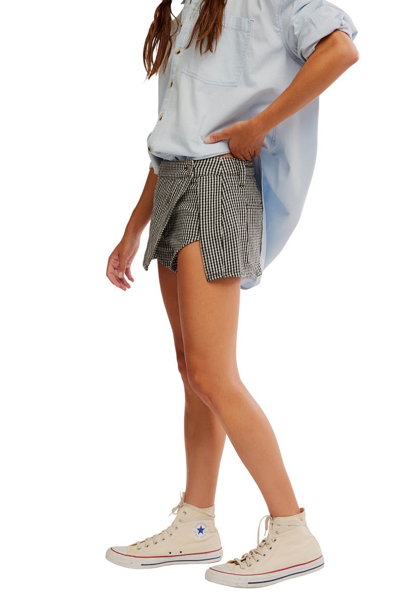 Free People Georgie Micro Gingham Front Wrap Skort, Alternate, color, Black Combo
