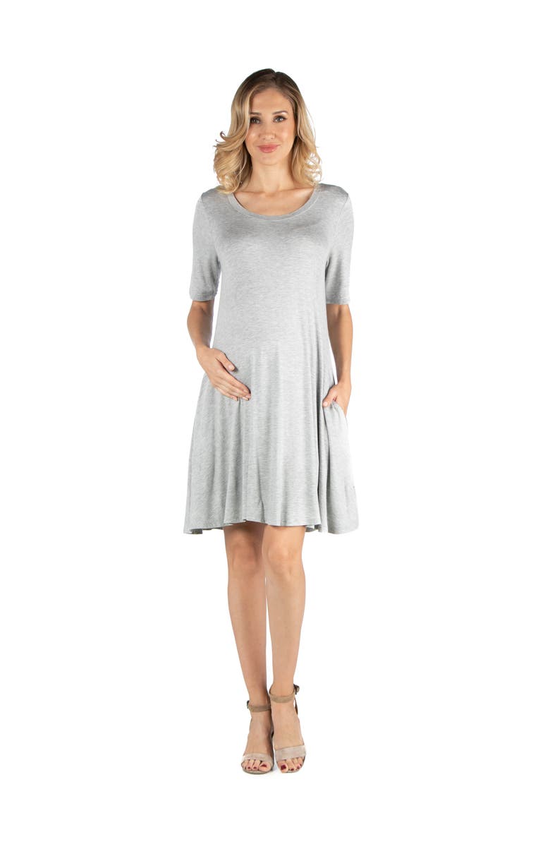 24seven Comfort Apparel Maternity Soft Flare T-Shirt Dress with Pocket Detail, Main, color, Heather