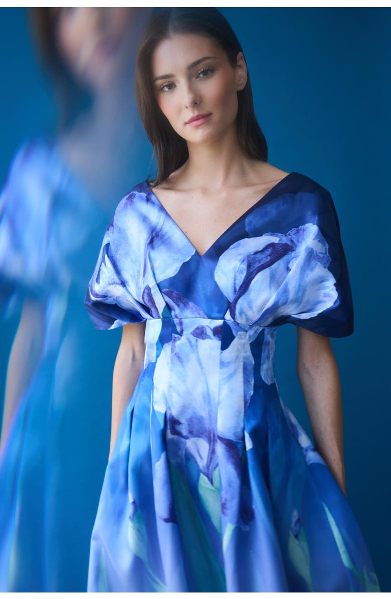 Theia Luretta Contoured Waist Dress, Alternate, color, Moonlight Bloom