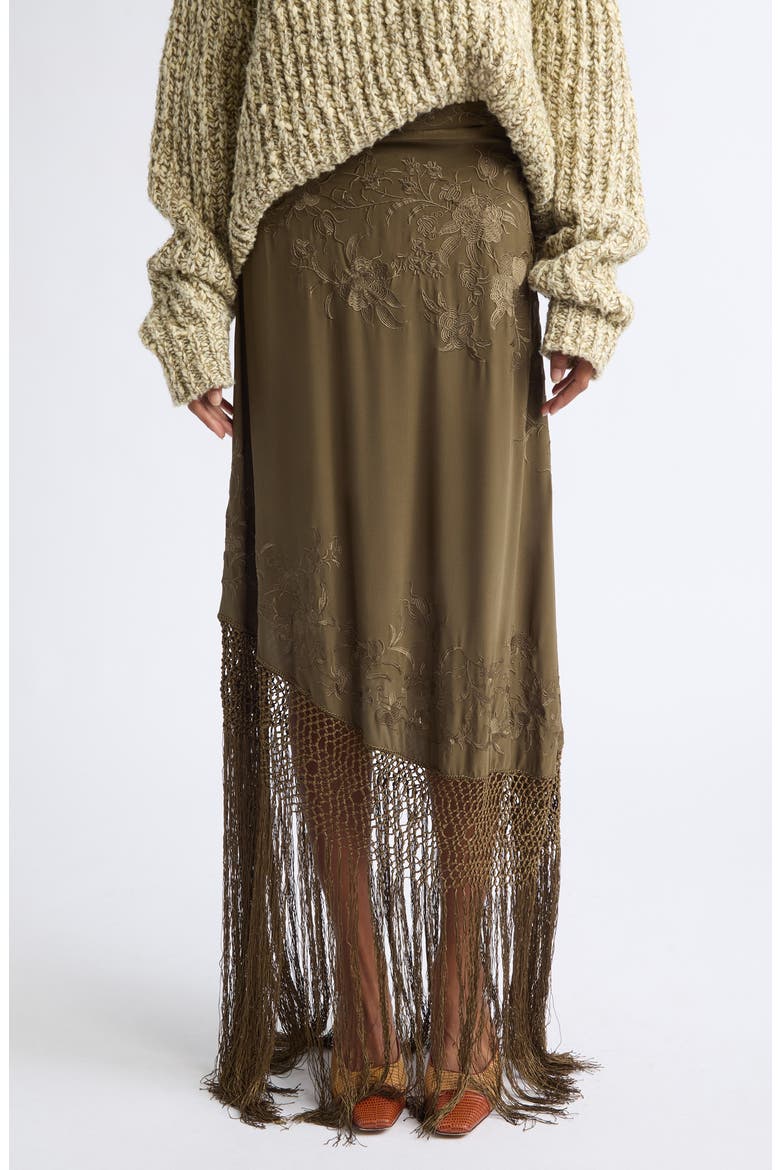 Lark Silk Fringe Maxi Skirt, Main, color, MALACHITE