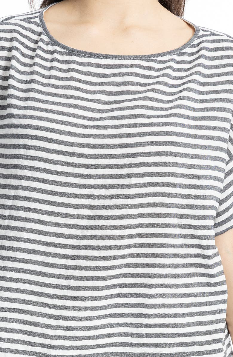 MAX STUDIO Stripe Crinkle Drop Shoulder Top, Alternate, color, Black / White