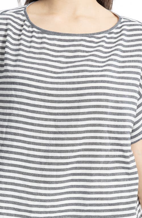 Max Studio Stripe Crinkle Drop Shoulder Top In White