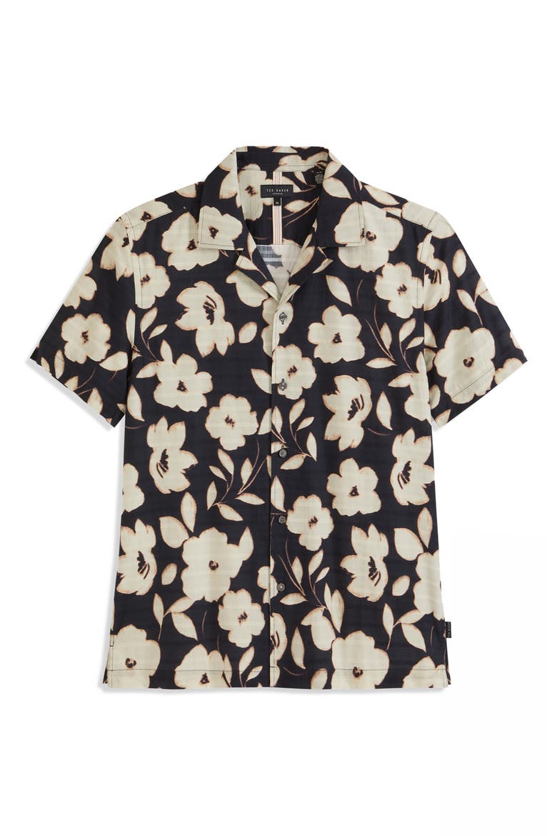 Floral Print Camp Shirt, Alternate, color, BLACK BEAUTY