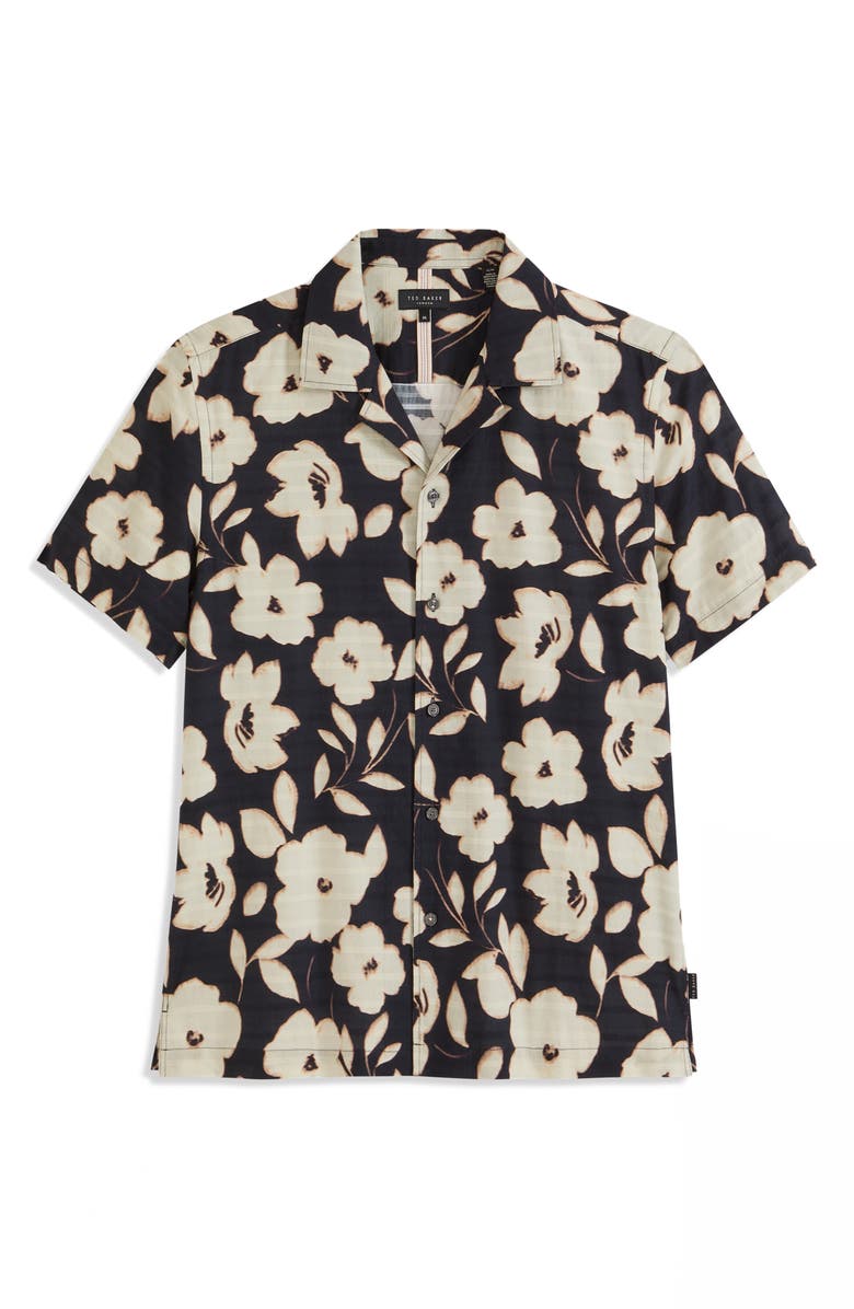 Ted Baker Floral Print Camp Shirt, Alternate, color, Black Beauty