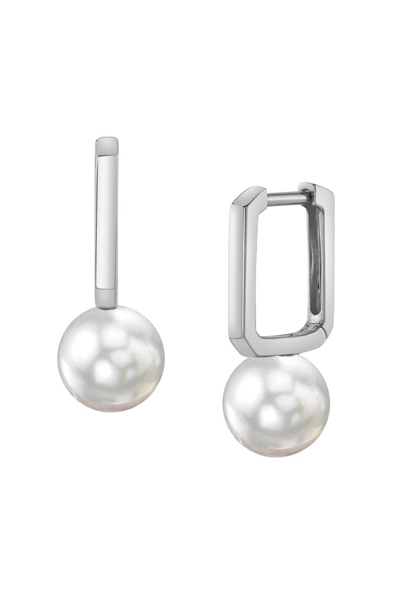 Japanese Akoya Pearl Huggie Susie Earrings, Main, color, White Gold
