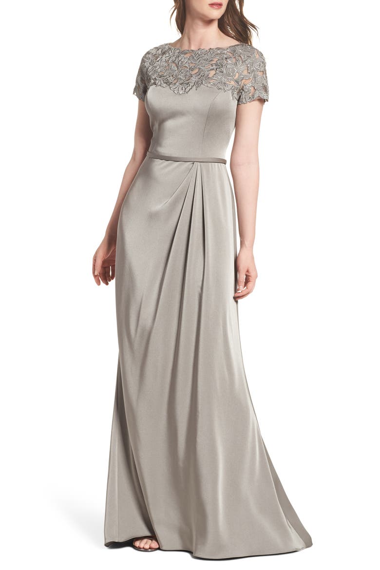 Lace Yoke A-Line Gown, Main, color, CHARCOAL