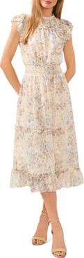 CeCe Floral Ruffle Midi Dress