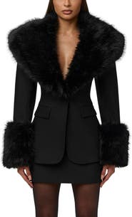 Naked Wardrobe Faux Fur Trim Blazer