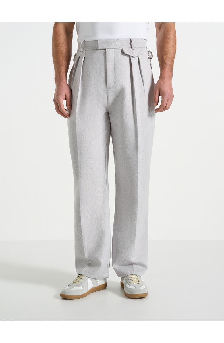 Manière De Voir Pierre Relaxed Fit Textured Pleated Tailored Trousers, Main, color, Light Grey