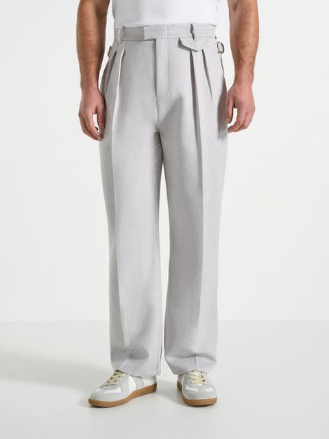 Pierre Relaxed Fit Textured Pleated Tailored Trousers