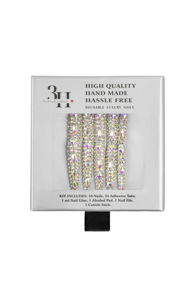 Diamond Dust Luxury Handmade Press On Nails, Main, color, metallic silver