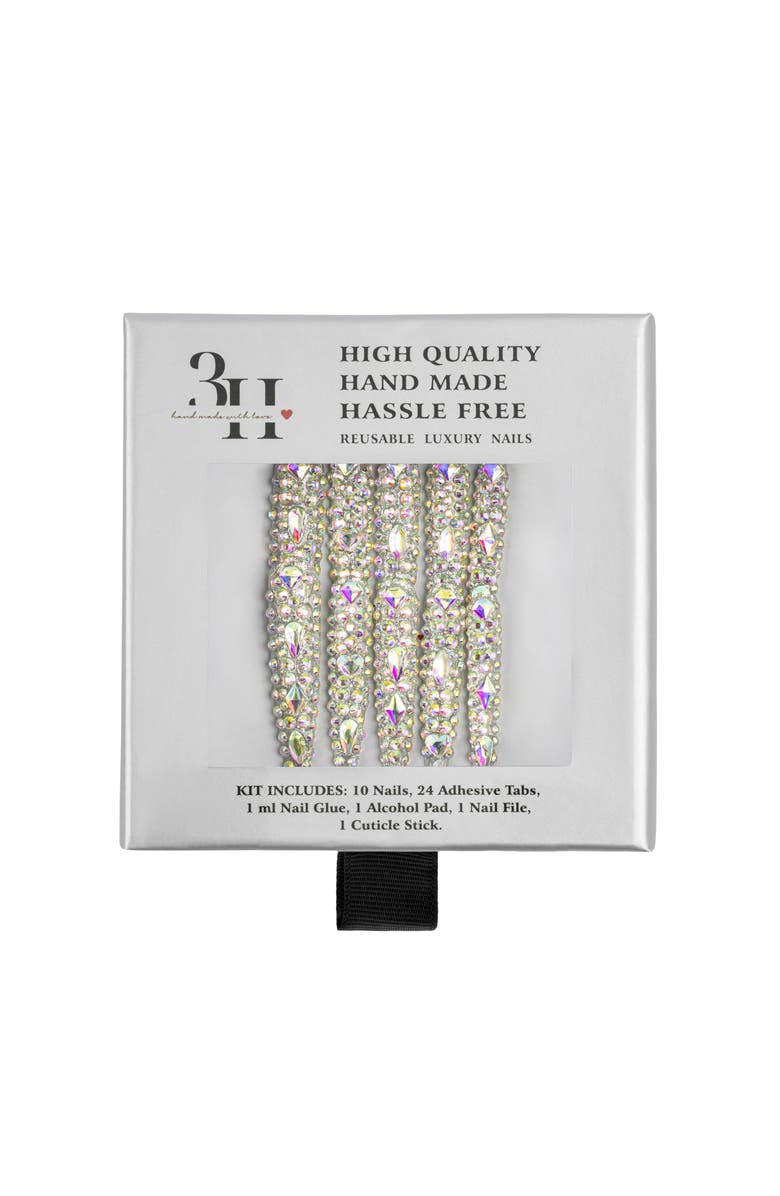 3H Nails Diamond Dust Luxury Handmade Press On Nails, Main, color, Metallic Silver
