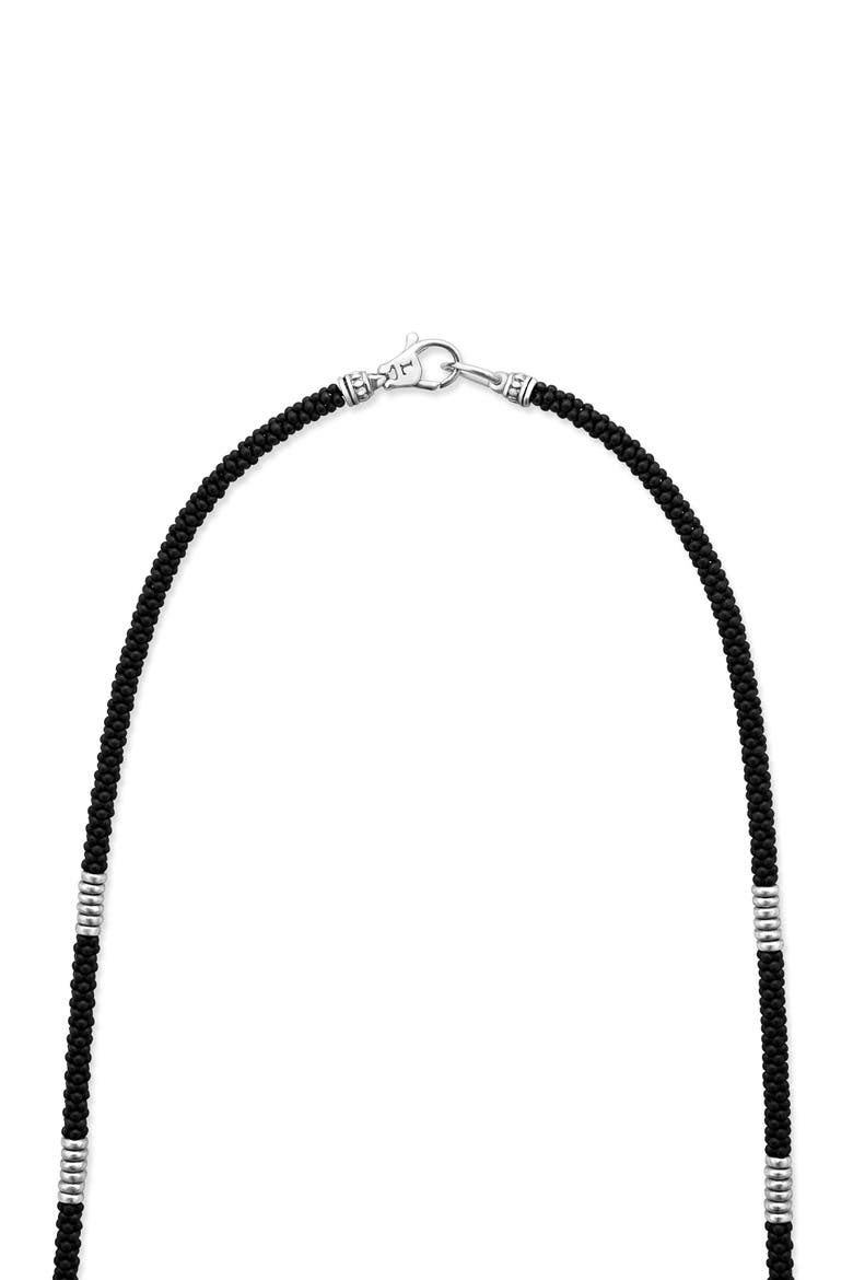Matte Black Caviar Beaded Station Necklace, Alternate, color, BLACK