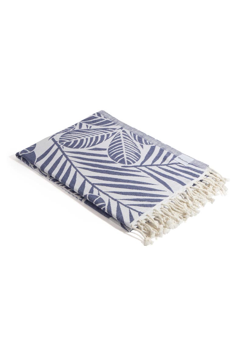 Hawaiian Flower Print Organic Cotton Reversible Turkish Towel, Alternate, color, Navy