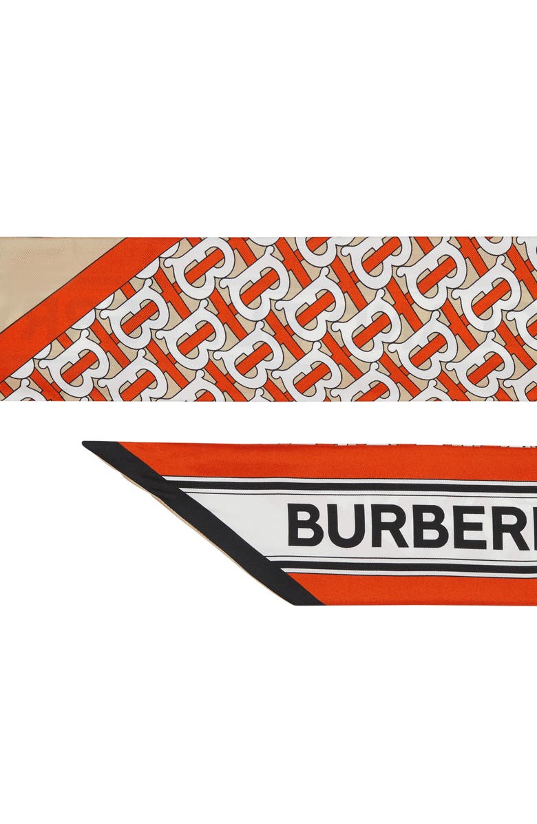 Burberry Logo & TB Monogram Print Skinny Silk Scarf, Alternate, color,